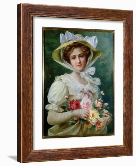 Elegant Lady with a Bouquet of Roses-Emile Vernon-Framed Giclee Print