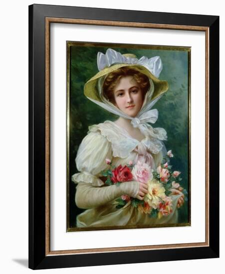 Elegant Lady with a Bouquet of Roses-Emile Vernon-Framed Giclee Print