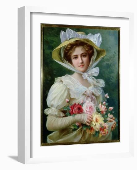 Elegant Lady with a Bouquet of Roses-Emile Vernon-Framed Giclee Print