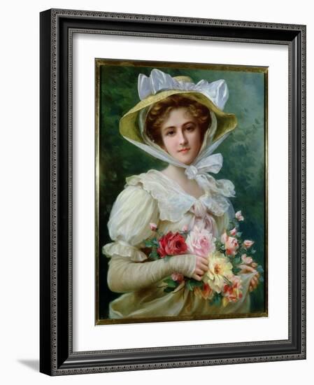 Elegant Lady with a Bouquet of Roses-Emile Vernon-Framed Giclee Print