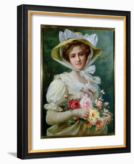 Elegant Lady with a Bouquet of Roses-Emile Vernon-Framed Giclee Print