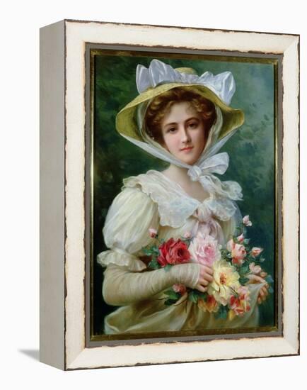 Elegant Lady with a Bouquet of Roses-Emile Vernon-Framed Premier Image Canvas