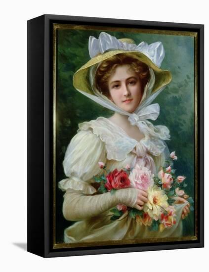 Elegant Lady with a Bouquet of Roses-Emile Vernon-Framed Premier Image Canvas