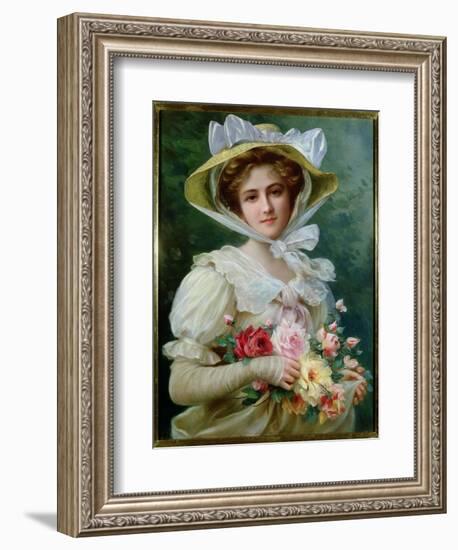 Elegant Lady with a Bouquet of Roses-Emile Vernon-Framed Giclee Print