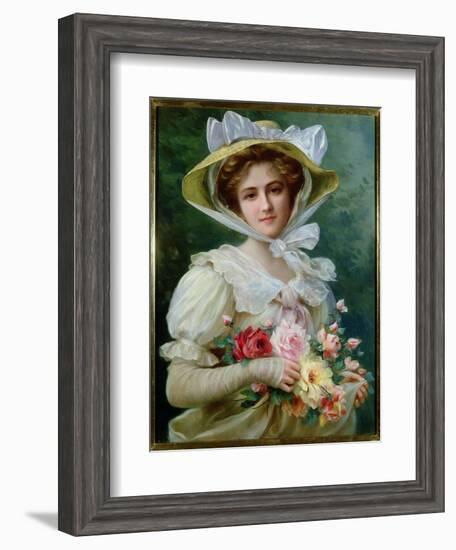 Elegant Lady with a Bouquet of Roses-Emile Vernon-Framed Giclee Print