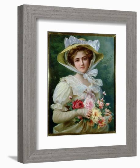 Elegant Lady with a Bouquet of Roses-Emile Vernon-Framed Giclee Print