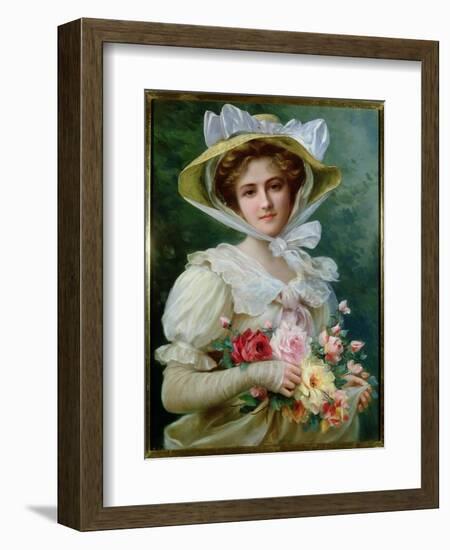 Elegant Lady with a Bouquet of Roses-Emile Vernon-Framed Giclee Print