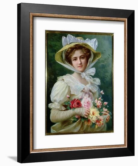 Elegant Lady with a Bouquet of Roses-Emile Vernon-Framed Giclee Print