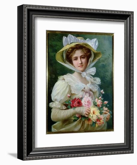 Elegant Lady with a Bouquet of Roses-Emile Vernon-Framed Giclee Print