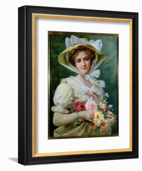 Elegant Lady with a Bouquet of Roses-Emile Vernon-Framed Giclee Print