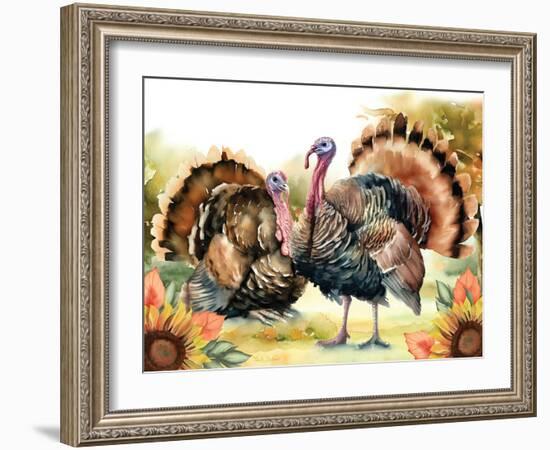 Elegant Thanksgiving Turkey Pair-Nicole DeCamp-Framed Art Print