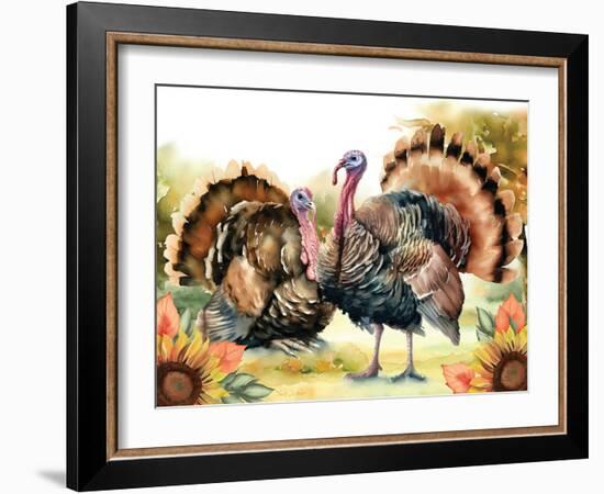 Elegant Thanksgiving Turkey Pair-Nicole DeCamp-Framed Art Print