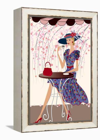 Elegant Woman Drinking Coffee at a Cafe-Milovelen-Framed Stretched Canvas
