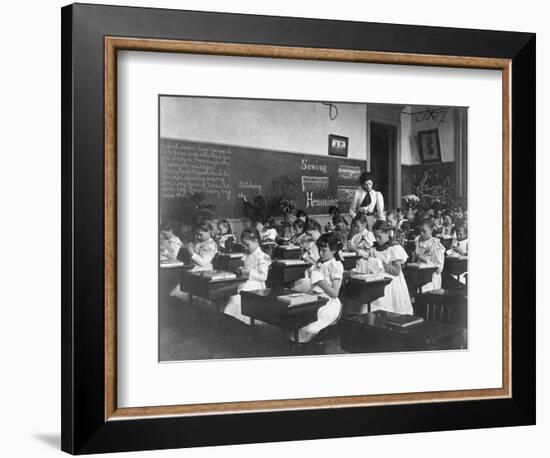 Elementary School Girls Learning Sewing-null-Framed Photographic Print