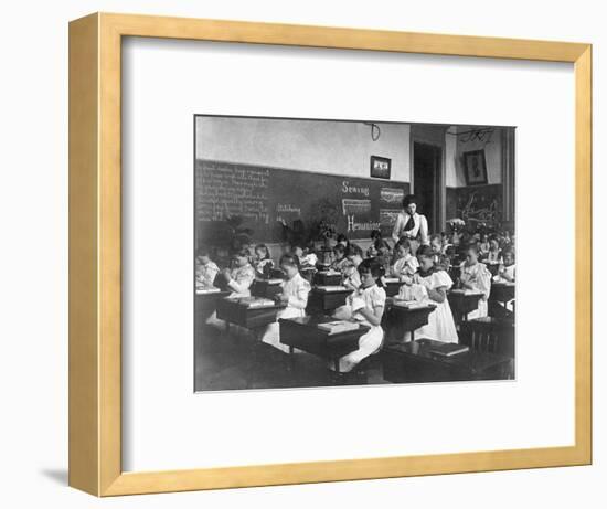 Elementary School Girls Learning Sewing-null-Framed Photographic Print