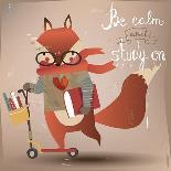 Cartoon Fox with Books-Elena Barenbaum-Art Print