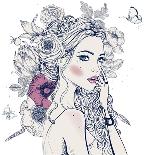 Portrait of Young Beautiful Woman with Flowers-Elena Barenbaum-Art Print