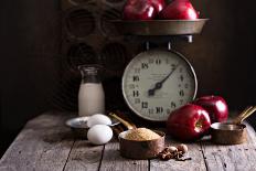 Baking Ingredients on Rustic Table Apples, Eggs and Sugar-Elena Veselova-Photographic Print