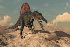 Spinosaurus Dinosaur Hunting a Snake - 3D Render-Elenarts-Art Print