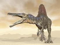 Spinosaurus Dinosaur Hunting a Snake - 3D Render-Elenarts-Framed Art Print
