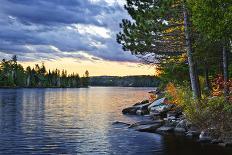 Dramatic Sunset and Pines at Lake of Two Rivers in Algonquin Park, Ontario, Canada-elenathewise-Photographic Print