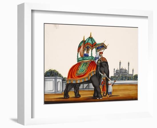 Elephant and a Mosque, from Thanjavur, India-null-Framed Premium Giclee Print