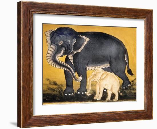 Elephant and Calf, Page from a Manuscript on Elephant Training-null-Framed Giclee Print