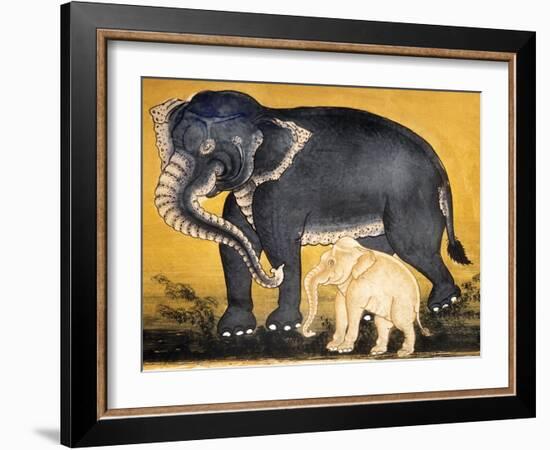 Elephant and Calf, Page from a Manuscript on Elephant Training-null-Framed Giclee Print