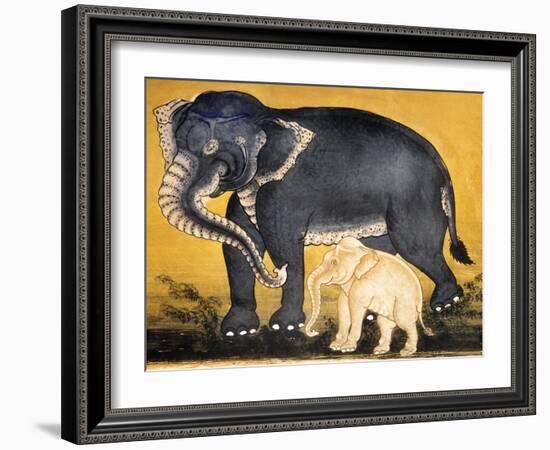 Elephant and Calf, Page from a Manuscript on Elephant Training-null-Framed Giclee Print