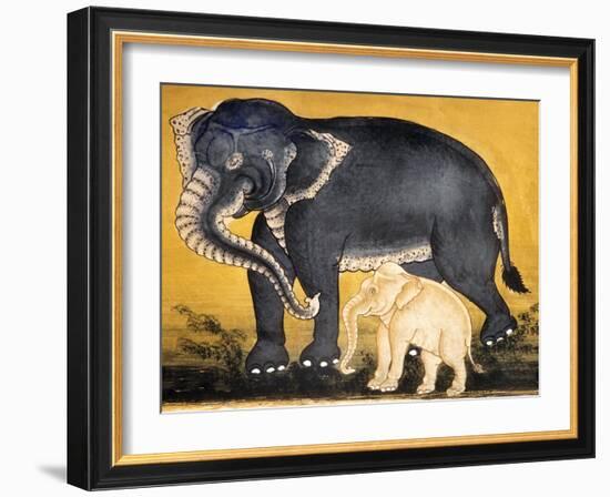 Elephant and Calf, Page from a Manuscript on Elephant Training-null-Framed Giclee Print