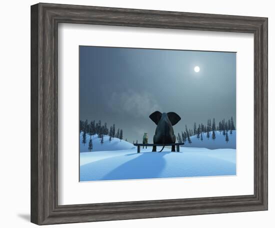 Elephant and Dog at Christmas Night-Mike_Kiev-Framed Photographic Print