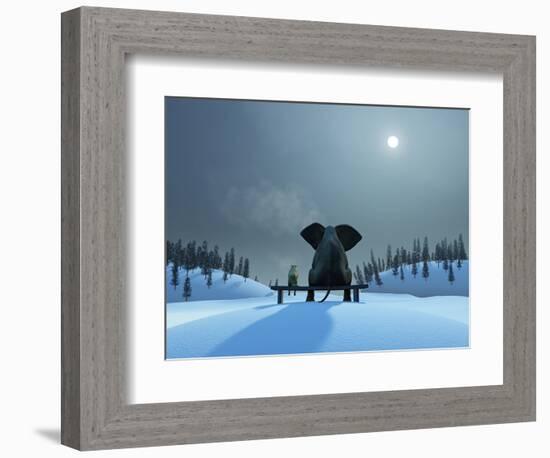 Elephant and Dog at Christmas Night-Mike_Kiev-Framed Photographic Print