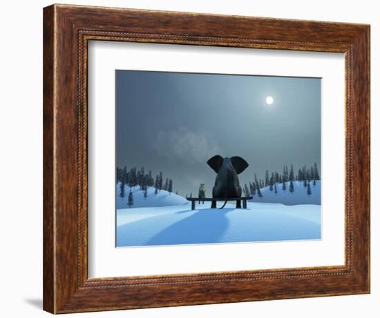 Elephant and Dog at Christmas Night-Mike_Kiev-Framed Photographic Print