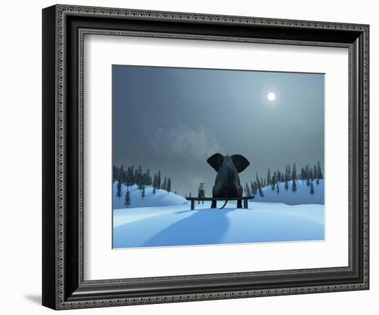 Elephant and Dog at Christmas Night-Mike_Kiev-Framed Photographic Print