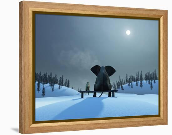 Elephant and Dog at Christmas Night-Mike_Kiev-Framed Premier Image Canvas