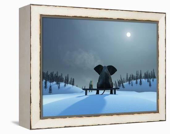 Elephant and Dog at Christmas Night-Mike_Kiev-Framed Premier Image Canvas
