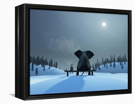 Elephant and Dog at Christmas Night-Mike_Kiev-Framed Premier Image Canvas