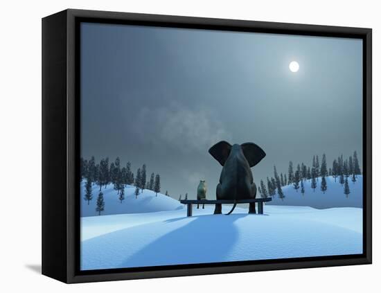 Elephant and Dog at Christmas Night-Mike_Kiev-Framed Premier Image Canvas