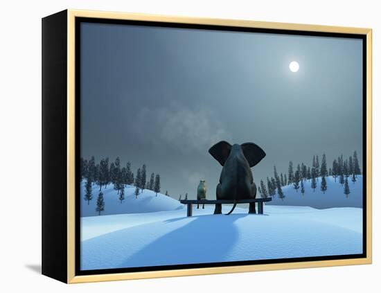 Elephant and Dog at Christmas Night-Mike_Kiev-Framed Premier Image Canvas