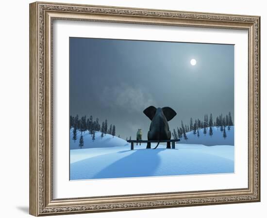 Elephant and Dog at Christmas Night-Mike_Kiev-Framed Photographic Print