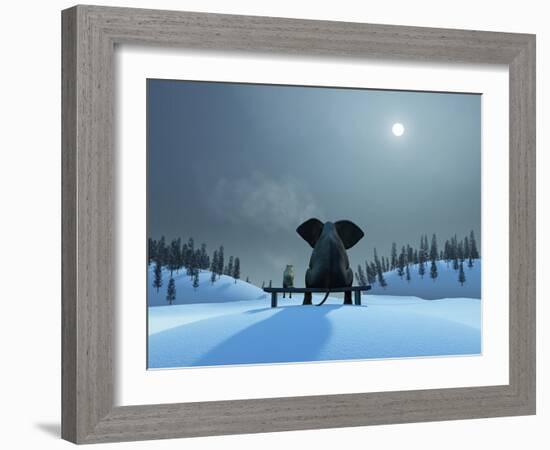 Elephant and Dog at Christmas Night-Mike_Kiev-Framed Photographic Print