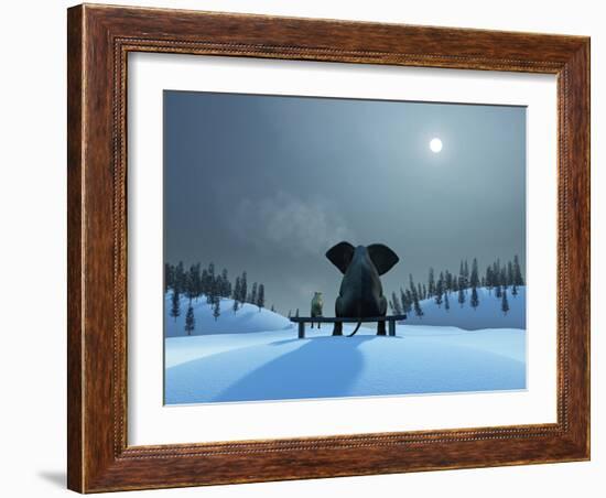 Elephant and Dog at Christmas Night-Mike_Kiev-Framed Photographic Print