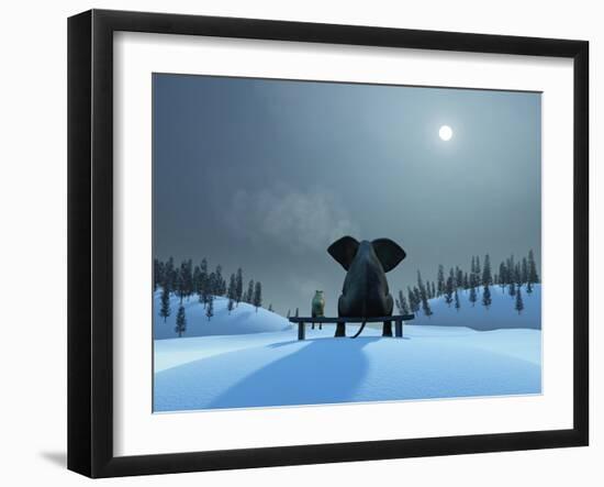 Elephant and Dog at Christmas Night-Mike_Kiev-Framed Photographic Print