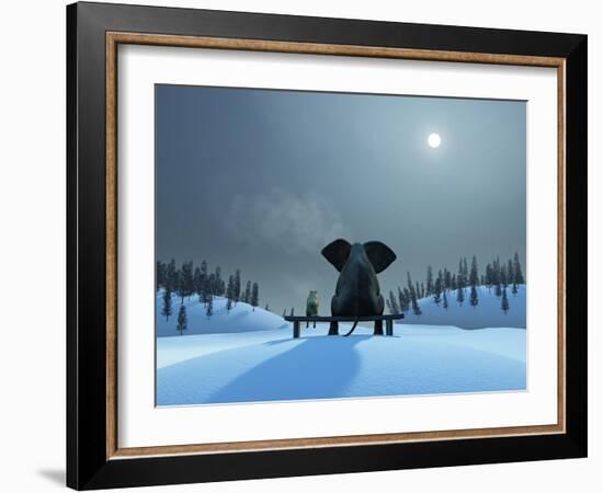 Elephant and Dog at Christmas Night-Mike_Kiev-Framed Photographic Print