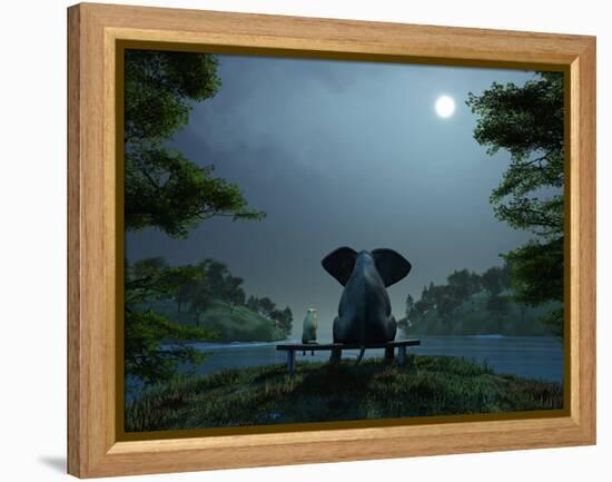 Elephant and Dog Meditate at Summer Night-Mike_Kiev-Framed Premier Image Canvas