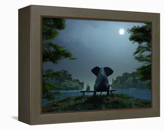 Elephant and Dog Meditate at Summer Night-Mike_Kiev-Framed Premier Image Canvas