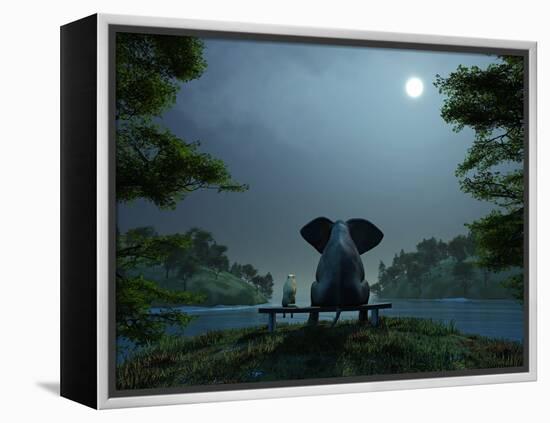 Elephant and Dog Meditate at Summer Night-Mike_Kiev-Framed Premier Image Canvas