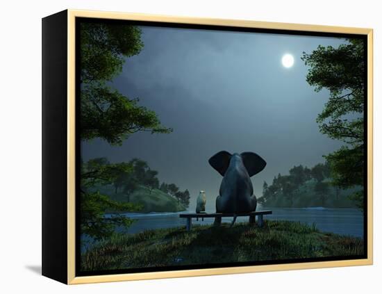 Elephant and Dog Meditate at Summer Night-Mike_Kiev-Framed Premier Image Canvas