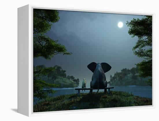 Elephant and Dog Meditate at Summer Night-Mike_Kiev-Framed Premier Image Canvas