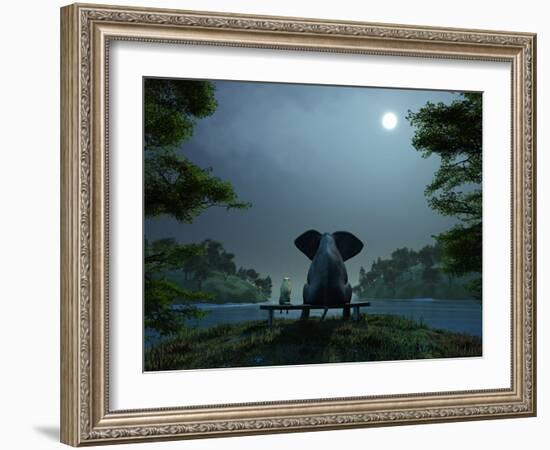 Elephant and Dog Meditate at Summer Night-Mike_Kiev-Framed Photographic Print